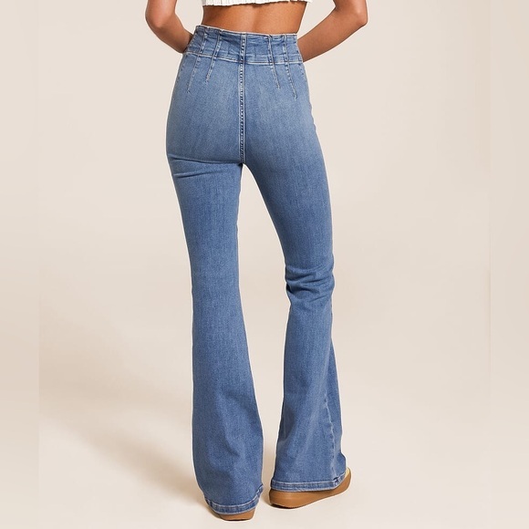 Free People We The Free Jayde High Rise Flare‎ Jeans in Sunburst Blue Size 29 - Picture 3 of 13